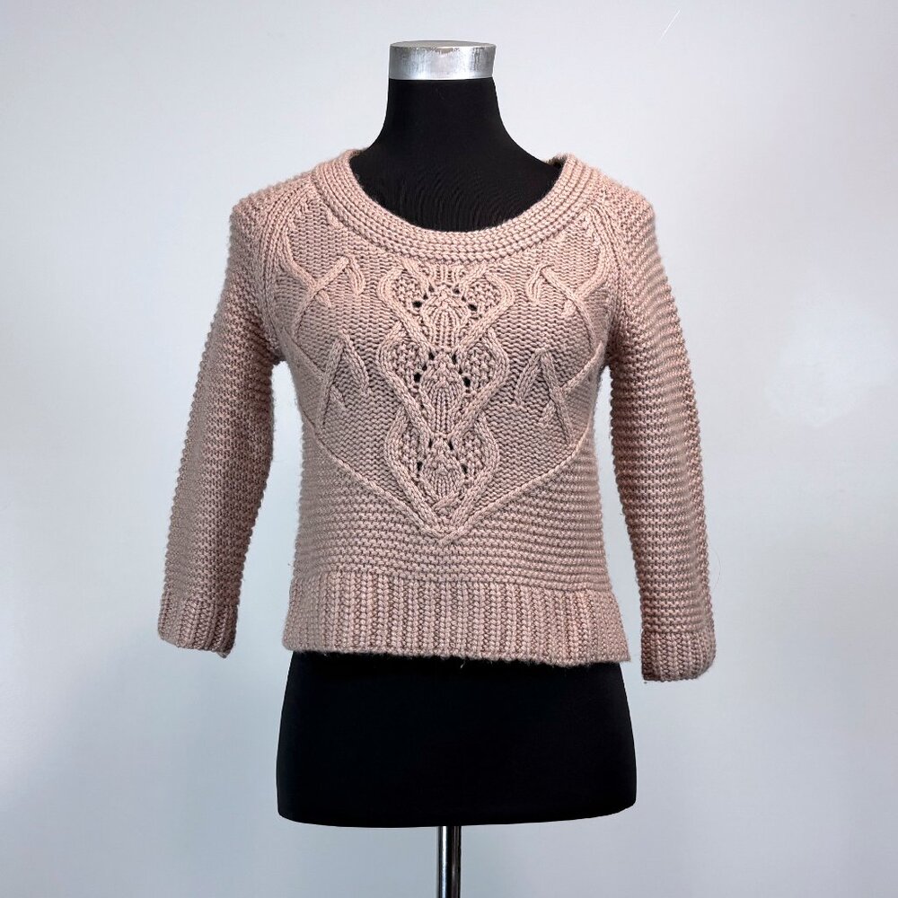 Moda International Dusty Rose Cropped Knit Sweater, 3/4 Raglan Sleeve, sz S